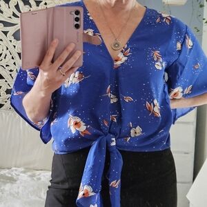 Lovestitch Blue Tie-Front Blouse